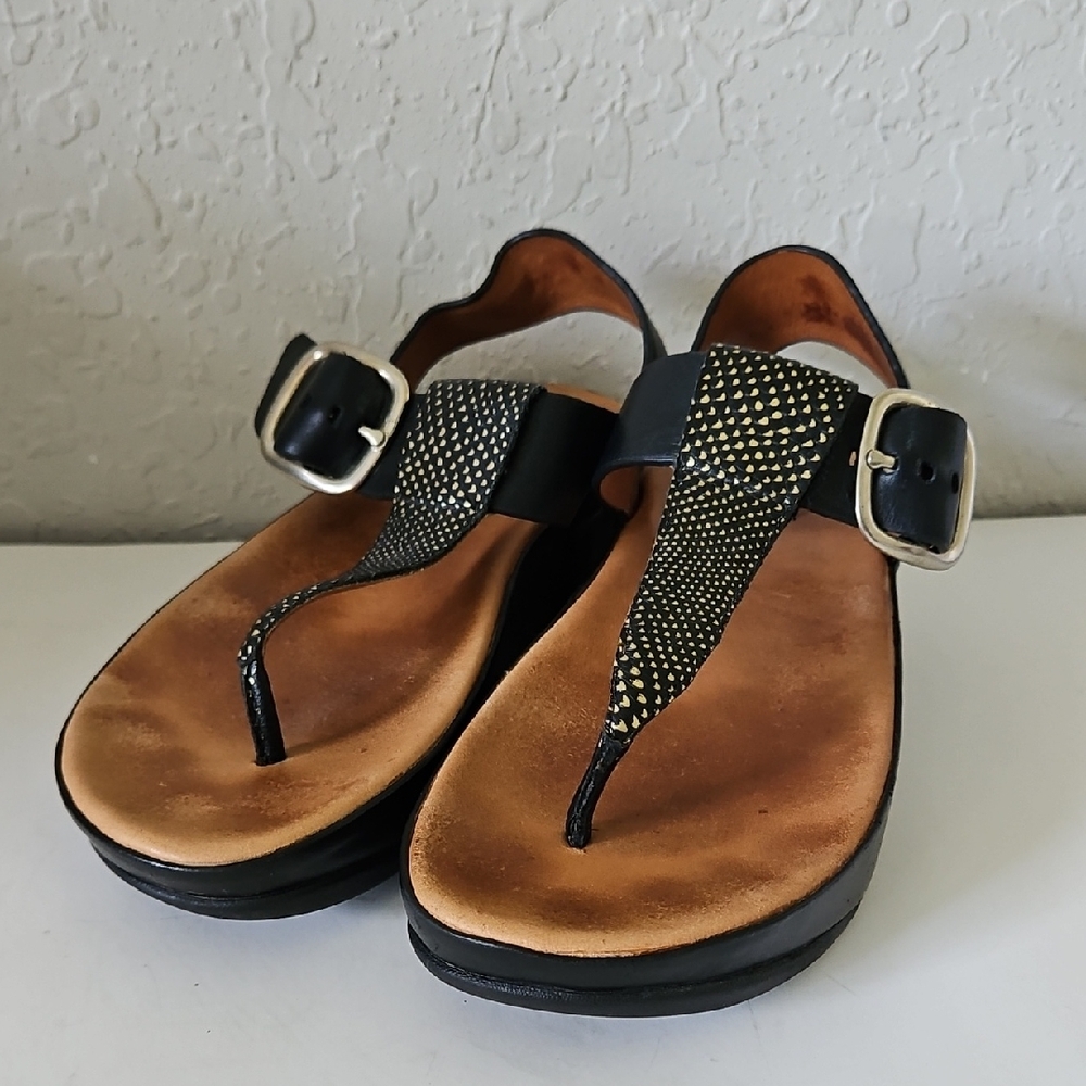 Fitflop All Leather Black With Gold Accents, Size 7 - Picture 3 of 12